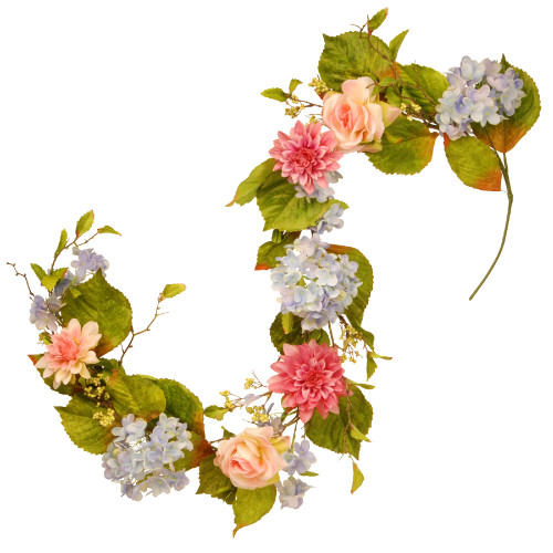 70” Floral Artificial Garland with Hydrangea, Rose and Dahlia