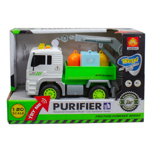 7.5" White and Green Friction Powered Toy Purifier Sanitation Truck with Lights and Sounds