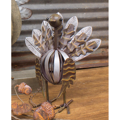12" Brown and Gray Decorative Metal Standing Turkey