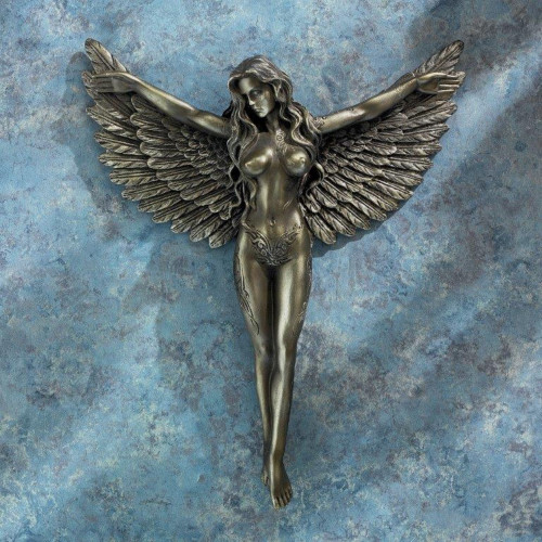 10" Silver and Gray Vintage Distressed Spirit Dreamer Healing Angel Wall Plaque
