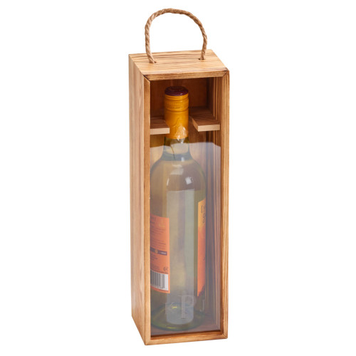 13.75" Wine Bottle Wooden Box with Handle