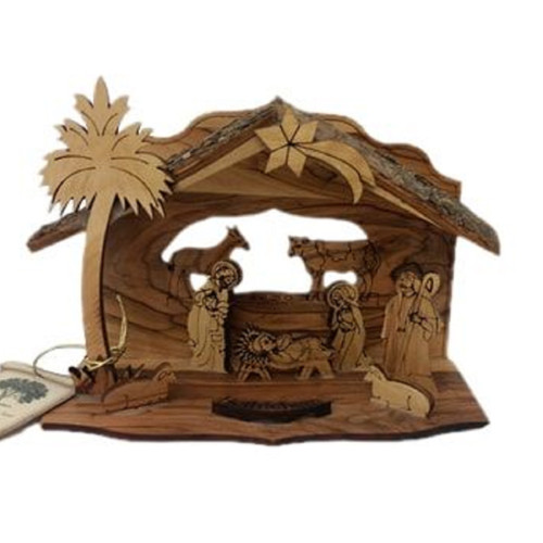 6" Olive Wood Holy Family Christmas Nativity Scene