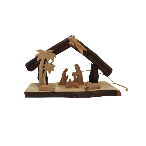 5" Olive Wood Holy Family Christmas Nativity Scene in Stable