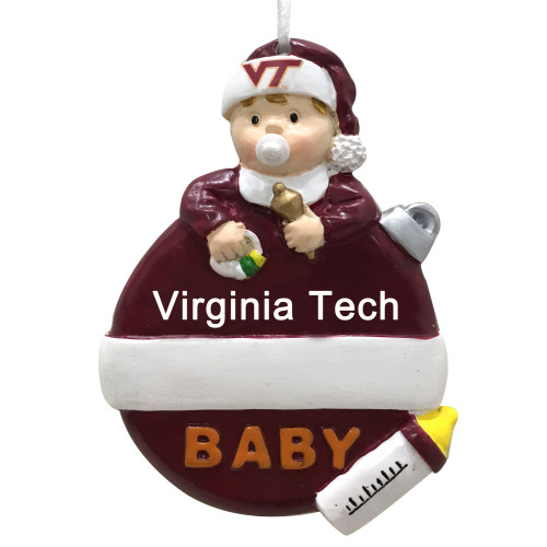 3.50" Baby's First Christmas Round "Virginia Tech Hokies" Inspired Ornament