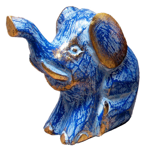 5" Blue Sitting Elephant Hand-Sculpted Statue