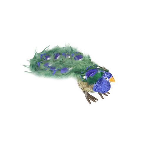 13" Green and Blue Peacock with Closed Tail Feathers Christmas Tabletop Decor