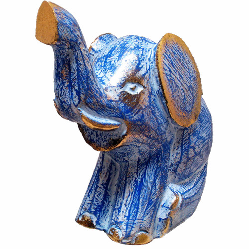 7" Blue Wooden Hand Made Elephant Statue