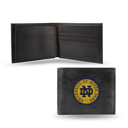 4" Black and Yellow College Notre Dame Fighting Irish Embroidered Billfold Wallet