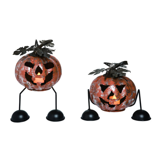 Set of 2 Brown and Green Jack-O-Lantern Halloween Decors 8"