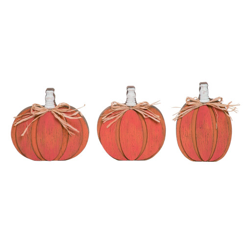 Set of 3 Brown and Orange Dimensional Pumpkin Thanksgiving Decors 8"