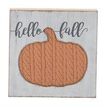 8" Traditional Style Brown Wood Harvest Pumpkin Block Decor