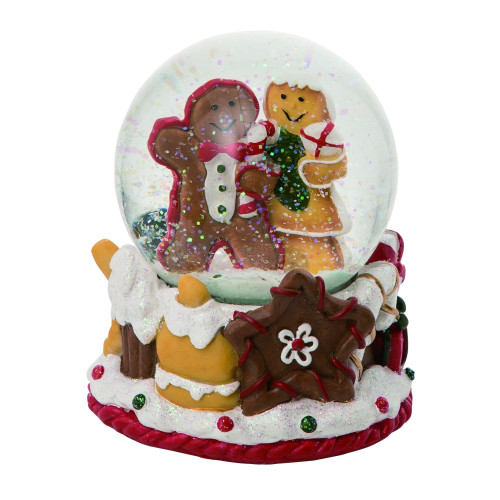 5" Red and Yellow Christmas Musical Gingerbread Snow Globe