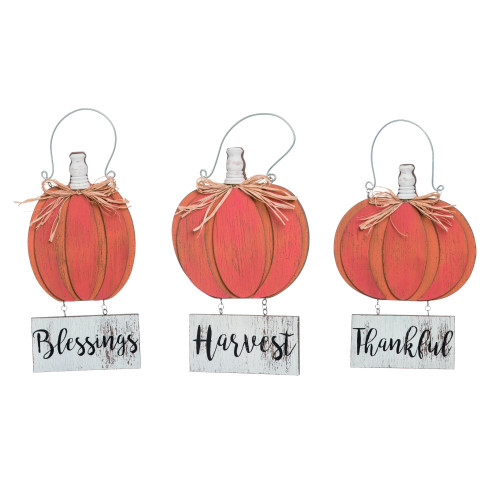 Set of 3 Orange and White Pumpkin Thanksgiving Hanging Decors 11"