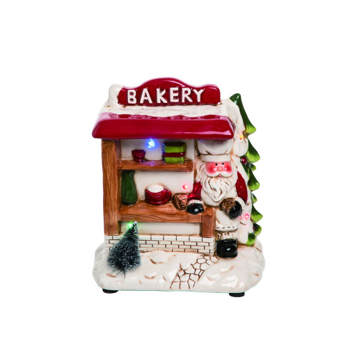 8" Red and White Christmas Light Up Santa Bakery Tabletop Decor