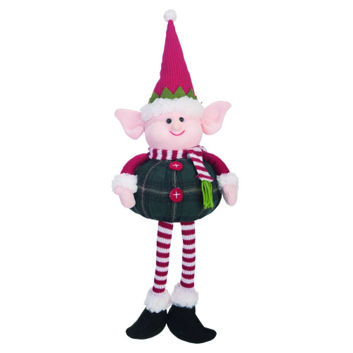 16" Pink and Green Plush Elf Christmas Shelf Sitter Figurine