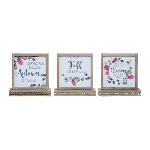 Set of 3 White and Brown Editorial Word Block Harvest Decorative Plaques 11"