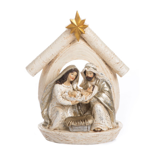 9" White and Gold Christmas Elegant Nativity Scene