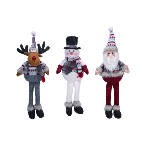 Set of 3 Gray and Black Plush Snow Crew Shelf Sitter Christmas Decor 24"