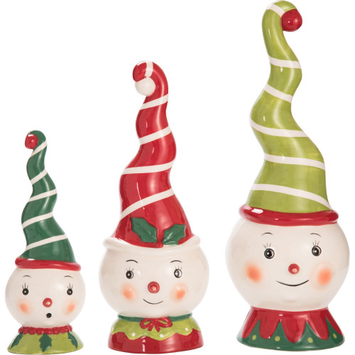Set of 3 White and Red Spiral Hat Snowman Christmas Decor 11"
