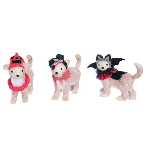 Set of 3 White and Orange Standing Dog Halloween Tabletop Decors 12"