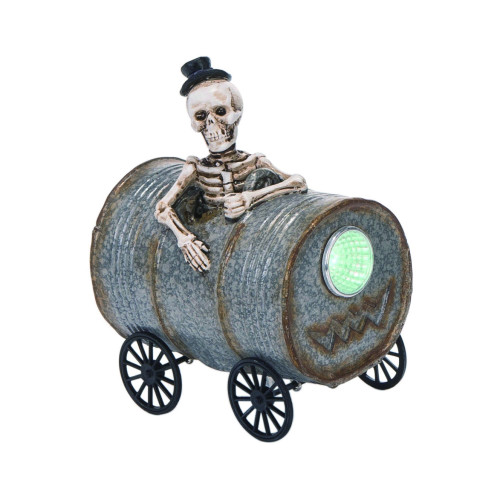 6" Silver Pre-Lit Skeleton Musical Barrel Halloween Figurine