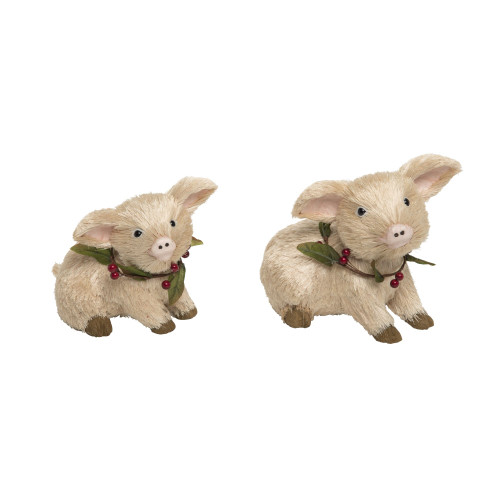 Set of 2 Pink and Brown Pig Christmas Figurines 8"