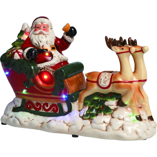 13" Red and White Christmas Santa with Sleigh Prelit LED Tabletop Decor