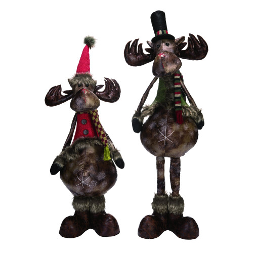 Set of 2 Brown and Black Plush Telescoping Moose Christmas Decor 32"
