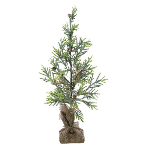 26" Green and Gold Frosted Pinecone Christmas Tree Tabletop Decor with Clear Lights