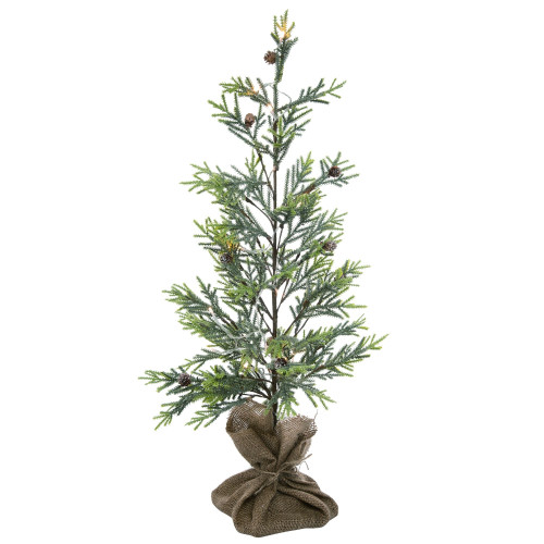 33" Green and Gold Frosted Pinecone Christmas Tree Tabletop Decor with Clear Lights