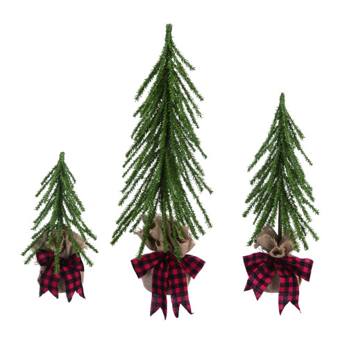 Set of 3 Christmas Tree with Buffalo Plaid Bow Tabletop Decorations 24"