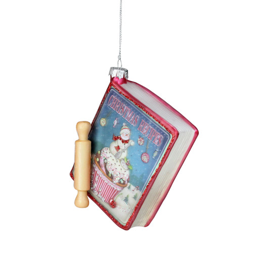 4" Pink and Blue Glittered "Christmas Recipes" Glass Book Ornament