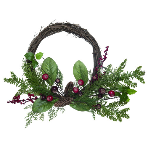 Pinecone and Magnolia Leaves Christmas Wreath, Green 24-Inch