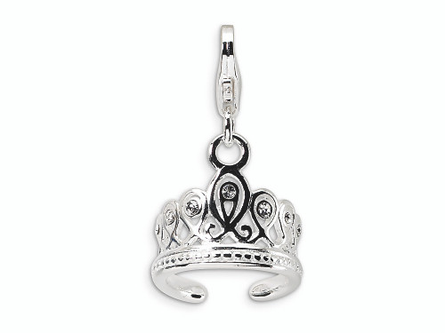 Amore LaVita Sterling Silver 3-D Swarovski Crystal Tiara Lobster Clasp Bracelet Charm QCC112T