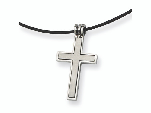 Chisel Stainless Steel Leather Cord Cross Necklace 18 inches SRN102Y