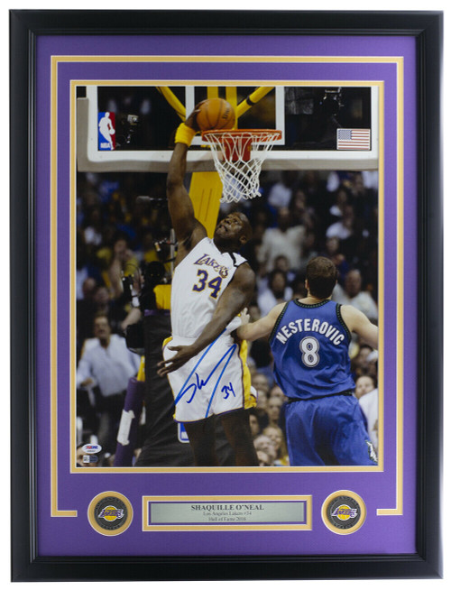Shaquille O'Neal Signed Framed 16x20 Los Angeles Lakers Dunk Photo PSA/DNA