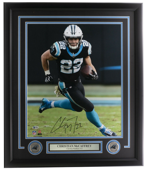 Christian McCaffrey Signed Framed Panthers 16x20 Photo BAS Hologram