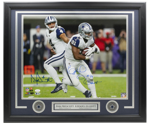 Dak Prescott Ezekiel Elliott Dual Signed Framed 16x20 Cowboys Photo JSA BAS ITP