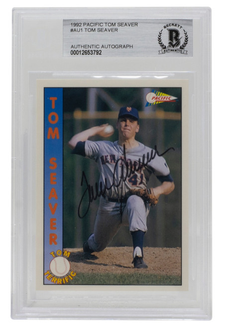 Tom Seaver Signed 1992 Pacific #AU1 New York Mets Baseball Card BGS