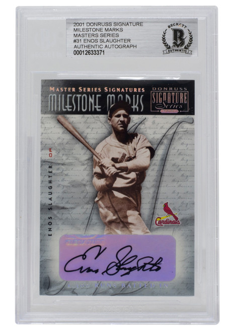 Enos Slaughter Signed 2001 Donruss #31 Signature Milestone Marks Card BGS