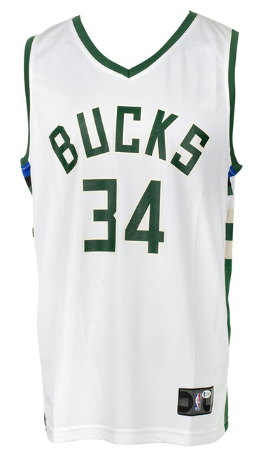 Giannis Antetokounmpo Signed White Swingman Bucks Jersey BAS Itp