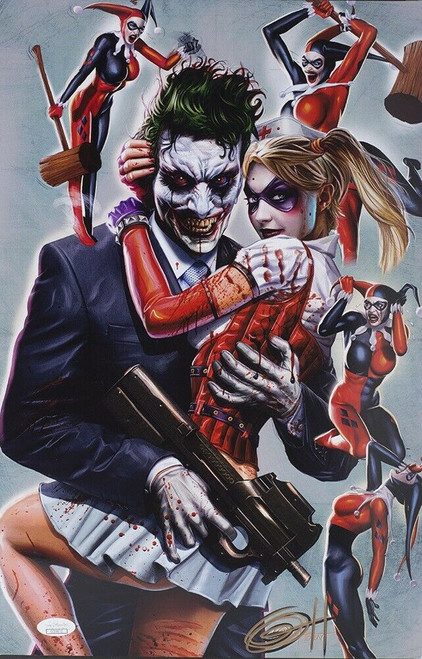 Harley Quinn and Joker 11x17 Photo Signed by Artist Greg Horn JSA