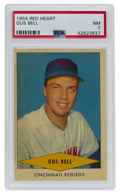 Gus Bell Cincinnati Redlegs 1954 Red Heart Baseball Card NM 7 PSA
