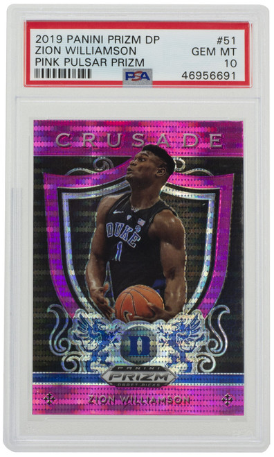 Zion Williamson 2019 Panini Prizm DP #51 Pink Pulsar Crusade Card PSA GEM MT 10
