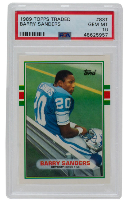 Barry Sanders 1989 Topps #83T Detroit Lions Traded Football Card PSA GM 10