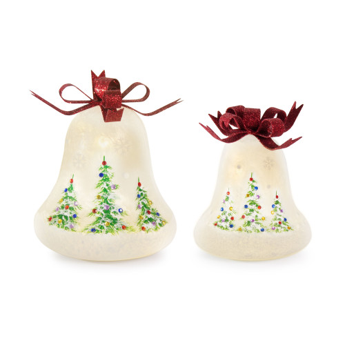 Set of 4 LED Christmas Tree Bell Glass Globe with Timer 7.5"