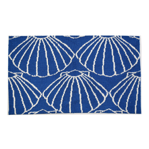 21" x 30" Blue and White Decorative Shell Repeat Design Area Rug