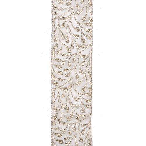 Shimmering Champagne Leaves Wired Craft Ribbon 2.5-Inches x 10 Yards