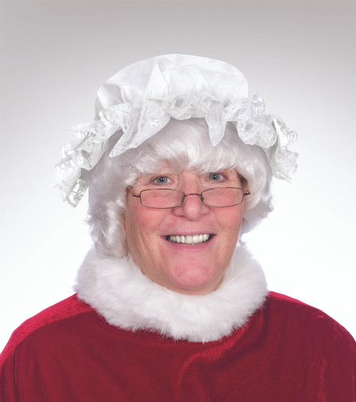 White Mop Style Christmas Charmer Hat with Lace Trim – One Size Fits Most