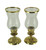 Gold Metal and Glass Ornate Antique Hurricane Candle Stick Holders Set of 2
